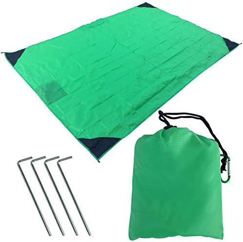 Jeater Outdoor Lightweight Portable Pocket Blanket Sand Proof Beach Blanket &amp; Water Resistant Picnic Blanket - With zippered pockets and raincoat design - 78.7" x 55" JT5051-Green