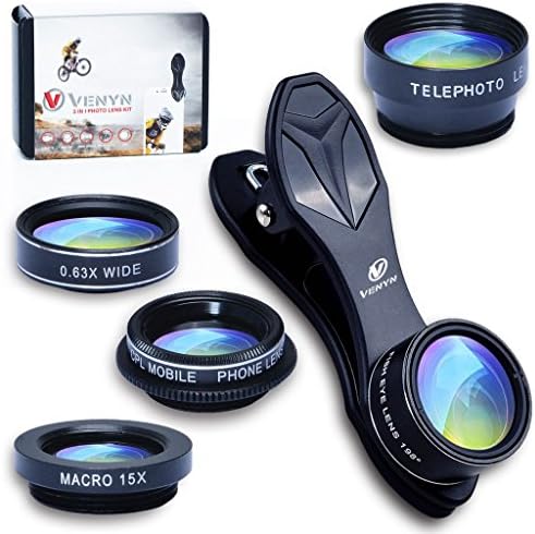 5 in 1 Kit Phone Camera Lens, 2X Telephoto Lens, Wide Angle Lens &amp; Macro Lens, Fisheye Lens, Cell Phone Camera Lens for iPhone X, 8, 7, 6s, 6, 5s &amp; Samsung &amp; Most of Smartphone &amp; Android, CPL Filter