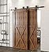 Homacer Black Rustic Single Track Bypass Sliding Barn Door Hardware Kit, for Two/Double Doors, 9ft Long Flat Track, Classic Design Roller,