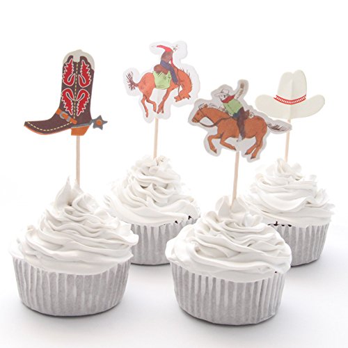 iMagitek 48 Pack Western Cowboy Cupcake Toppers Picks Cake Decorations