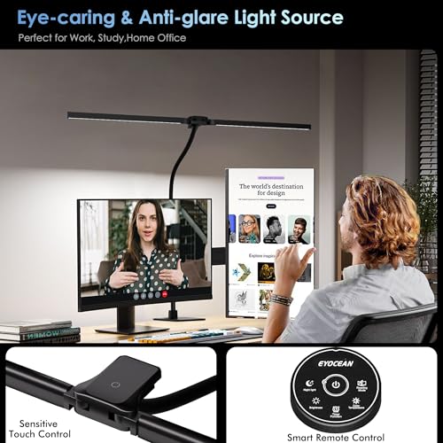 EYOCEAN Desk Lamp, Dual Head Desk Lamp, 24W 80cm with Remote Control, Adjustable Color Temperature, No Glare Dimmerable Monitor Lamp, PC Lamp for Screen