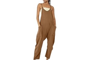 yardsong Jumpsuits for Women Summer Baggy Stretchy Fashion Overalls Casual Loose Fit Spaghetti Strap Rompers with Pockets