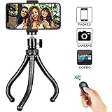 Phone Tripod, Flexible Cell Phone Tripod with Wireless Remote Shutter and Universal Clip, Adjustable Tripod Stand Holder for iPhone, Android Phone, Camera Gopro (Upgraded)