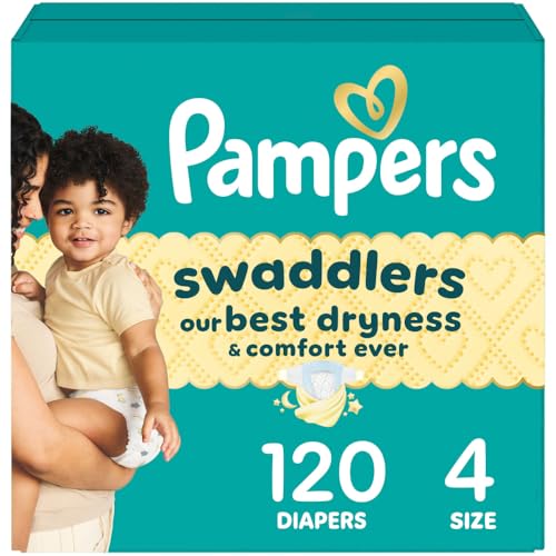 Pampers Swaddlers Diapers, Size 4 (15-34 lbs), 120 Count, Hypoallergenic, Absor…