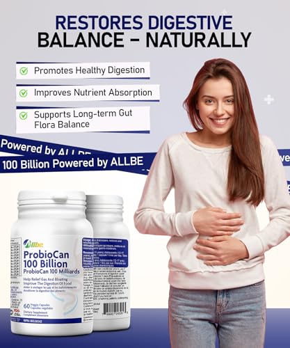 Allbe Probiotics for Men & Womens - 100 Billion CFU with 11 Strains, Lactobacillus, Acidophilus and L. Gasseri - Support Gut Health, Digestion, Weight Management and Bloating Relief - Pack of 2, 1 Per Day