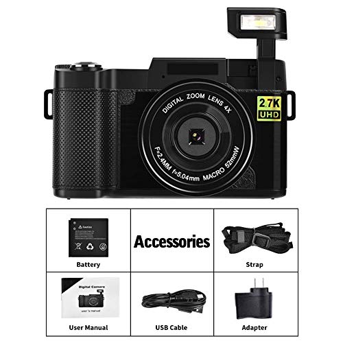 Cmara-Digital-Camara-de-Fotosa-27K-24MP-Camara-Compacta-Full-HD-para-Youtube-Camara-Fotos-con-Pantalla-giratoria-de-rotacin-de-180-Grados-de-30-Pulgadas-con-luz-de-Flash-retrctil
