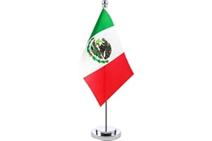 ACCULESS Mexican Table Flag Desk Flag of Mexica With 30CM Stainless Steel Stand Base Desktop Flags Veteran Office Home Bar International Conference Mexican Theme Party Holiday Decorations