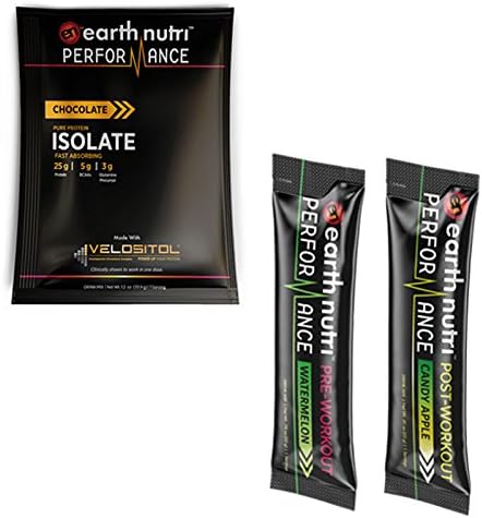 EarthNutri Performance Sample Pack: Includes 1 Whey Isolate Protein Sample, 1 Pre-Workout Sample, and 1 Post-Workout Sample (Chocolate Protein Sample)
