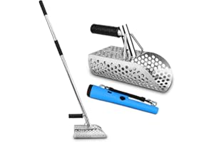 A PEERLESS SHOVEL Long Handle Sand Scoop,with Metal Detector Pinpointer,Stainless Steel Beach Metal Detecting Shovel for Adults, Ideal for Underwater Treasure Hunting,Beach Sifting,Excavation Tools