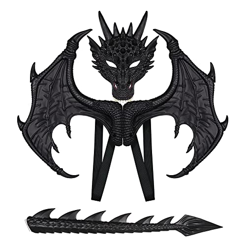 MENGKAO Dragon Costume Kids Dinosaur Wings Tail Mask Set Boys Girls Children Dress Up Dino Props for Halloween Cosplay
