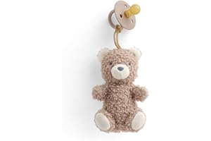 Itzy Ritzy Pacifier & Lovey Set - Natural Rubber Paci with Stuffed Animal Lovey - Detachable Plush Bear Pacifier Holder & Coordinating Natural Rubber Soother, Ideal for Ages 0-6 Months (Bear)