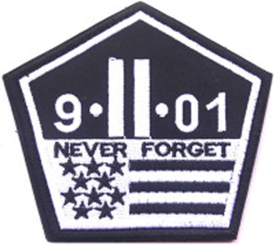 9.11.01 Never Forget with US Flag Nation Tactical Army Morale Desert Badge Hook & Loop Embroidery Emblem Patch (Black+White)