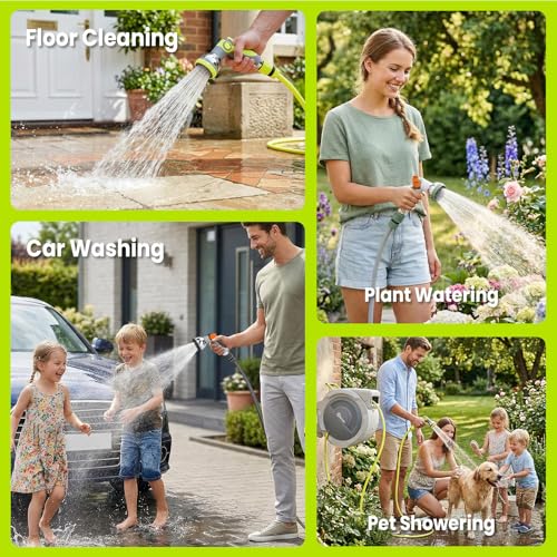 Bietor Retractable Garden Hose Reel, 1/2“ x 30m+2m Upgraded UV Resistant Heavy Duty Wall Mounted Hose Reel with 10 Patterns Nozzle, Any Length Lock, Slow Return System, 180°Swivel Bracket