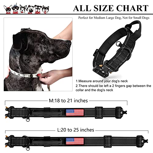 Wide Military Dog Collar with Control Handle Adjustable Quickly Release Metal Buckle Nylon K9 Dog Collar Heavy Duty Training Reflective Collar for Medium Large Dog Pet by WHIPPY, Black, L