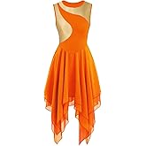 yrsZX Women's Praise Dance Dress Tunic Irregular Flowy Skirt Sleeveless Worship Liturgical Lyrical Dance Costume