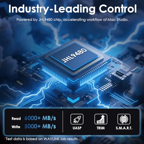 WAVLINK M.2 NVMe 80Gbps SSD Enclosure with Cooling Fan Compatible Thunderbolt5/USB4 V2.0, Supports B+M Key/M-Key NVMe 2280 SSD