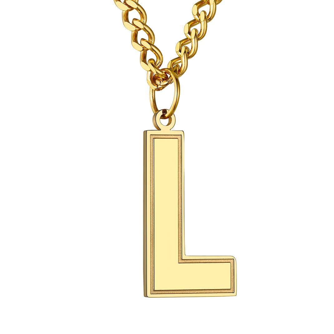 GoldChic Jewerly Inspiration Baseball Letter L Necklace, Hip Hop Necklace with Gold Chain For Men