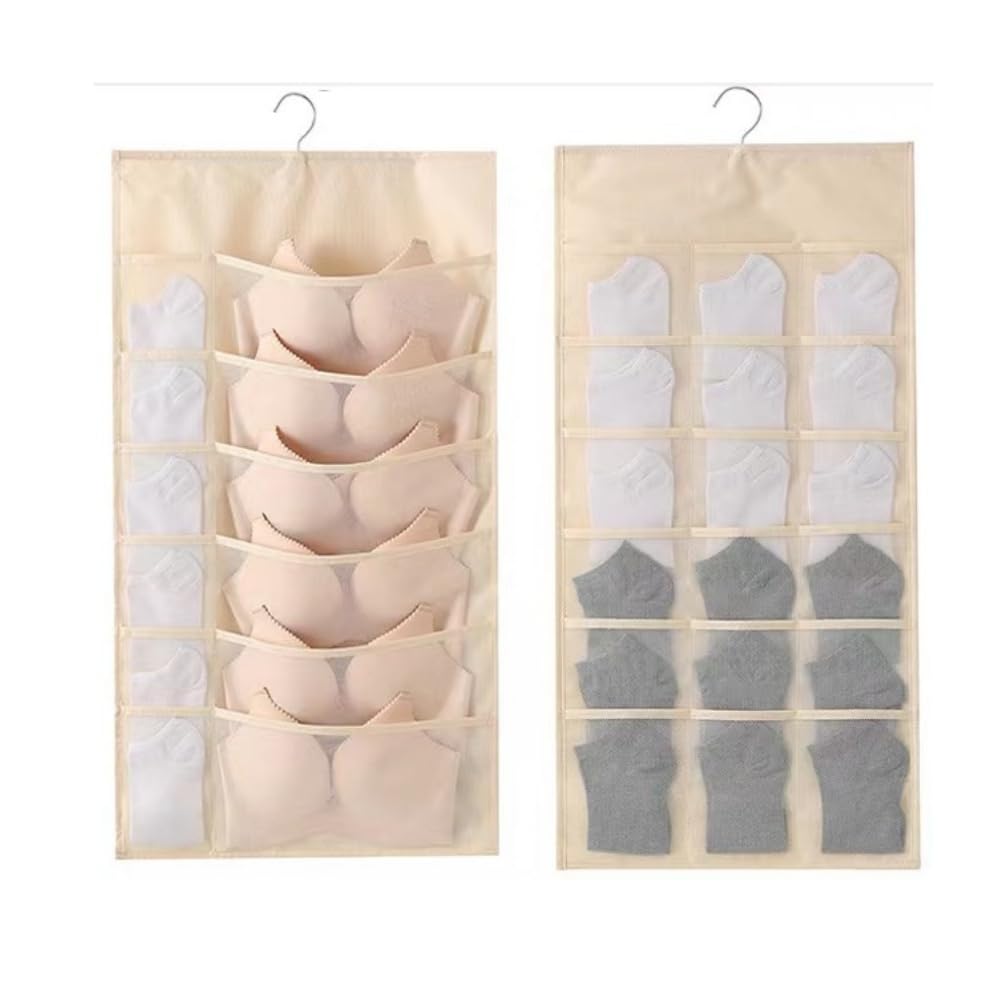 Hanging Wardrobe Organiser with 30 Mesh Pockets, Bra Organiser, Hanging Underwear Organiser, Storage Wardrobe for Socks, Scarves, Ties