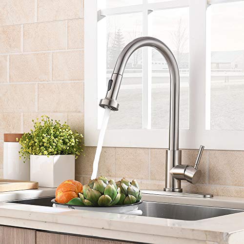 VCCUCINE Commercial High Arc Stainless Steel Single Handle Pull Down Sprayer Brushed Nickel Kitchen Sink Faucet,Pull Out Kitchen Faucet with Escutcheon - Thumbnail 3