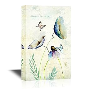 Canvas Wall Art - Butterflies and Flowers - Gallery Wrap Modern Home Art | Ready to Hang - 12" x 18"