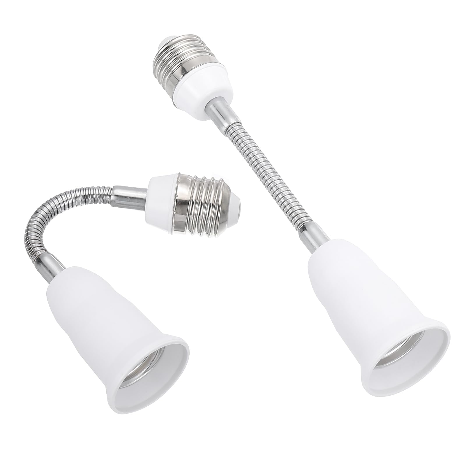 PATIKIL 7.9 Inch E26/E27 Light Socket Extender, 2 Pcs Flexible Bulb Socket Extension Adjustable Bulb Extender Adapter for Medium Screw Base Home Lamps, White