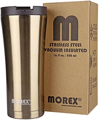 Morex Stainless Steel Coffee Tumbler &amp; Thermos Bottle - Leak &amp; Sweat Proof - Travel Mug For Hot &amp; Cold Drinks - Double Wall Vacuum Insulation - Perfect For Camping, Hiking, Sports (Gold)