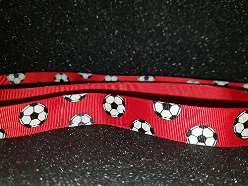 Soccer Print 22mm Red Grosgrain ribbon, Football Print Ribbon 2m Length MHA-UK BRANDED