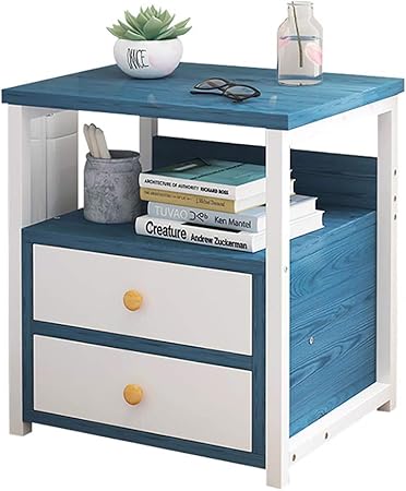 Ktol 50cm Nordic Blue Bedside Table With Drawer Open Shelf Nightstand Metal Frame Stable Accent Table Mdf Easy Assembly Bedside Furniture Bedroom Accessories Storage Shelf Blue 2 Drawers Amazon Co Uk Kitchen Home