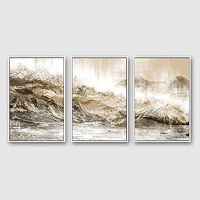 3 Piece Framed CanvasWall Art for Living Room, Bedroom Golden Waves Canvas Prints for Modern Home Decoration Ready to Hang - 16"x24"x3 Panels