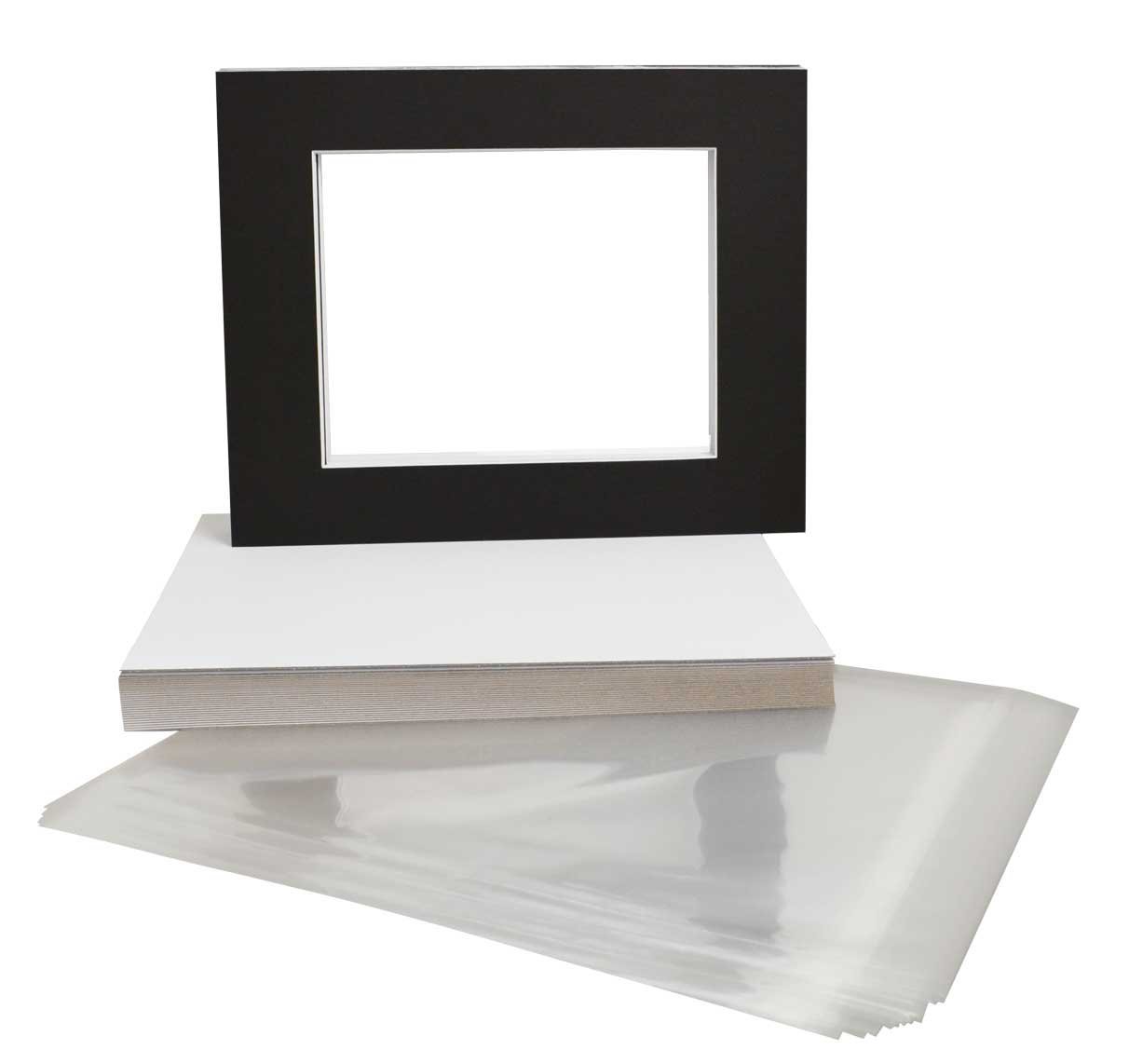 Pack of 20 16x20 BLACK Picture Mats with White Core Bevel Cut for 11x14