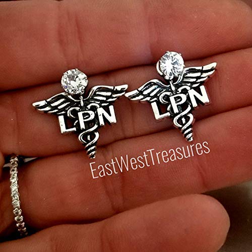 LVN LPN RN NP Nurse Stud earrings and Necklace Set, Jewelry Gifts for Nurse