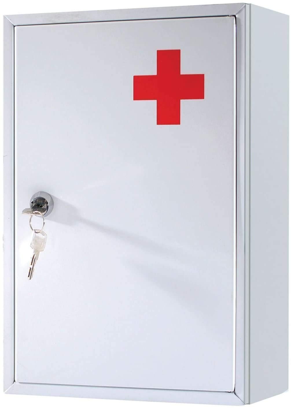Homespired® Emergency First Aid Medical Cabinet Stainless Steel, Wall Mountable (Includes Mounting Screws), Lockable with 2 Keys, Strudy Metal Construction (21.5 x 8 x 32cm)