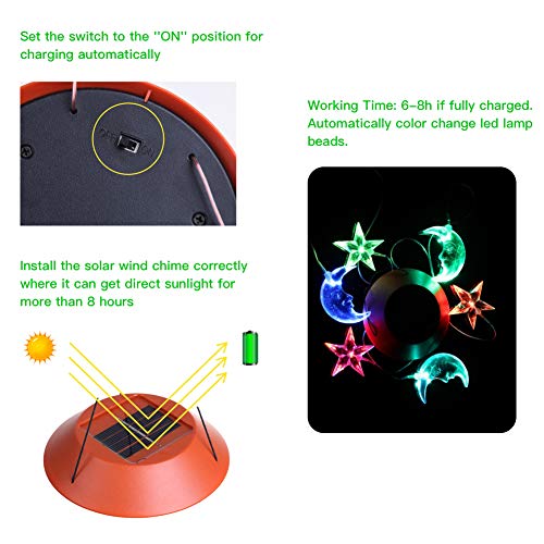 YUMAMEI Solar Wind Chimes Lights, Outdoor Moon and Star Solar Lights, Mobile Wind-Bell, Waterproof Color Changing Wind Chimes, Spiral Spinner Festival Garden Decoration (Moon & Star)