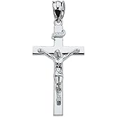 Claddagh Gold Religious Jewelry .925 Sterling Silver 1-1/4 INRI Crucifix Cross Pendant Charm