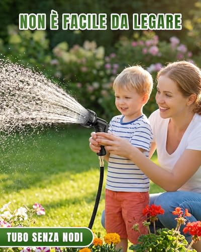 Tubo Acqua Giardino Estensibile 45 Metri, Canna Acqua Giardino con Pistola 10 Modalità, Connettori in Ottone 1/2"-3/4", 4 Strati di Lattice Antifuga, Tubo da Giardino