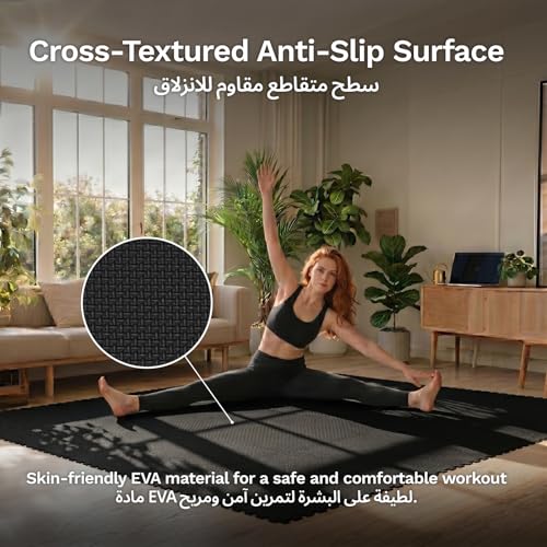 AIRHOP 1.2 cm Exercise Equipment & Puzzle Mats, 4.32 m², 12 Tiles Interlocking EVA Foam Mats for Home Gym, Workout, Protective Flooring, Shock Absorption, Playroom, 60 x 60 cm, Black