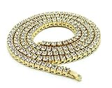 Iced Out Gold 1 ROW Simulated Diamond Chain Necklace 14K Finish - 30