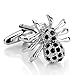 INBLUE Men's 2 PCS Rhodium Plated Cufflinks CZ Silver Tone Black Spider Shirt Wedding Business 1 Pair Set