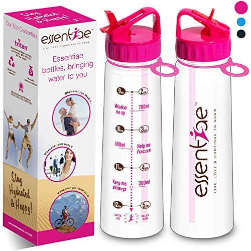 essentiae Water Bottle with Straw and Times Encourage You to Drink Enough Water - for Kids, Adult, Gym, Work