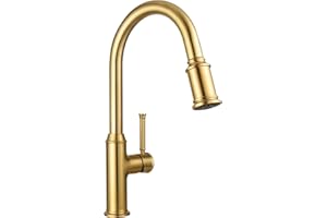 Lava Odoro Bronze Gold Kitchen Faucet with Pull Down Sprayer, Brushed Brass Kitchen Sink Faucet, Single Hole Kitchen Faucet with 3-Function Sprayer, Deck Plate Included, Spot-Free, 1.8 GPM, KF421-BB