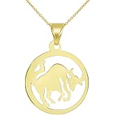 Solid 14k Yellow Gold Dainty Round Taurus Zodiac Sign Bull Disc Pendant Necklace