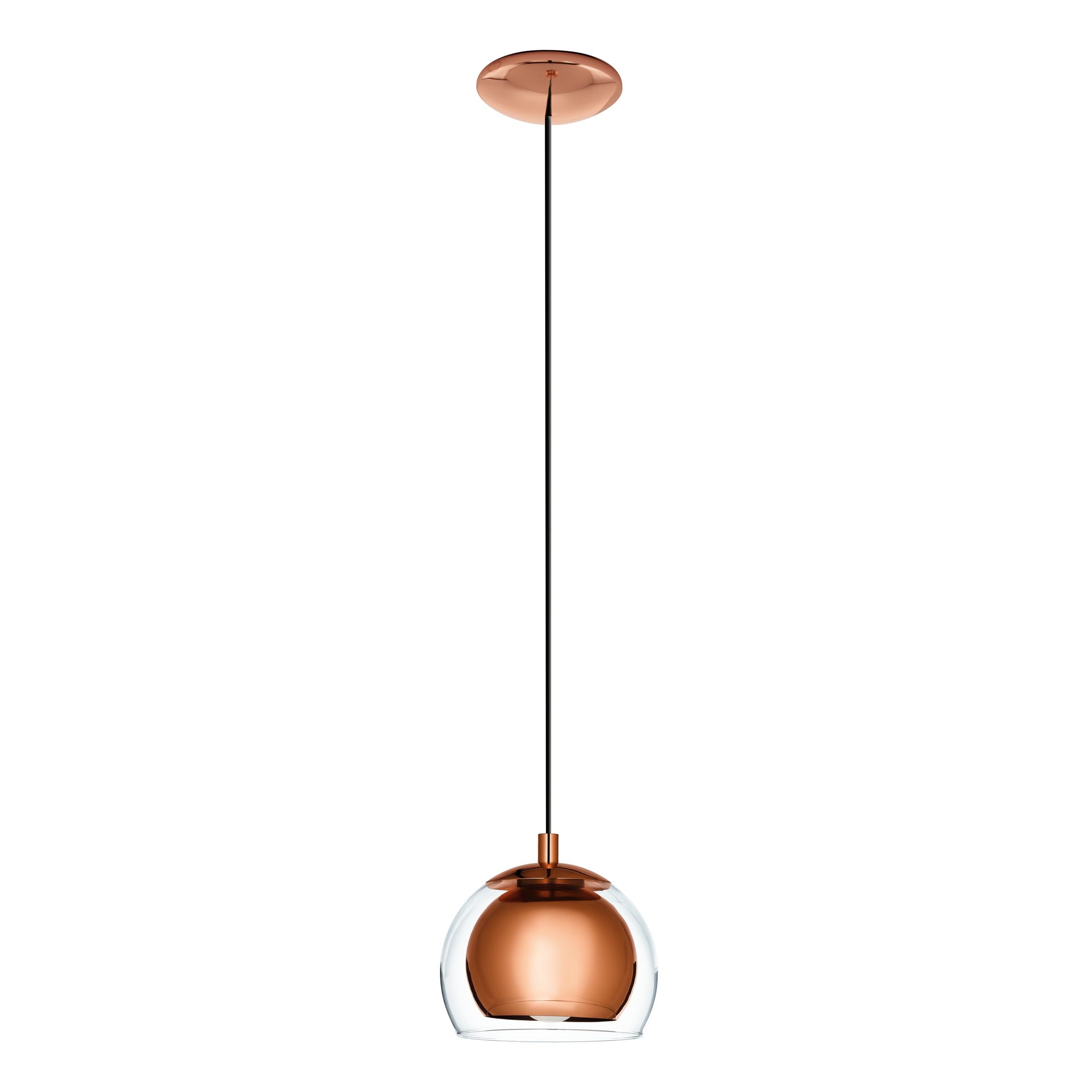 Eglo Rocamar Pendant Lamp, Copper-Coloured Metal and Clear Glass Ceiling Light, Dining and Living Room Hanging Lighting, E27 Socket