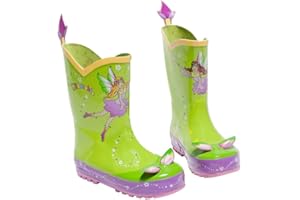 Kidorable Green Fairy Natural Rubber Rain Boots w/Fun Flower Pull On Heel Tab