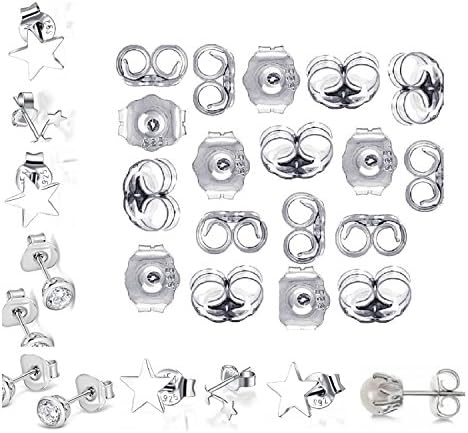 Pack of 20 Small Silver Butterfly Style Earring Stud Backs High-Quality Copper Plated 925 Sterling Stamped Plug Backs Universal Size Round Shape Stoppers Scrolls Backs Women's Jewellery & Accessories