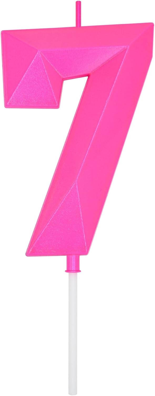 Candles & Holders - DERVENTA Birthday Candles Big Numbers 3D Pink 3.7 inch Party Cake Topper 1 Piece (Number 7 Pink)