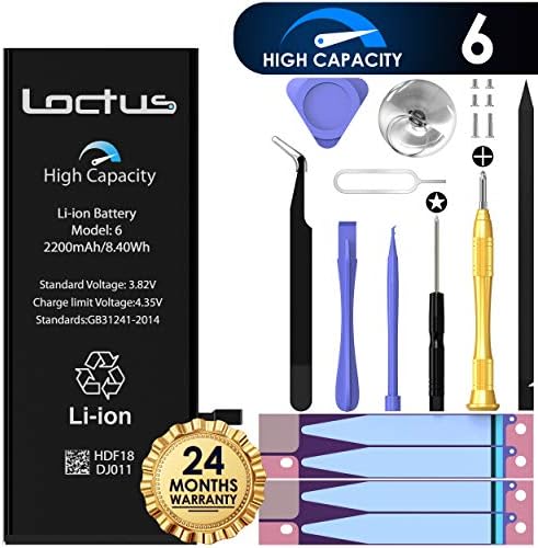2200mAh High Capacity Battery for iPhone 6 with Complete Replacement Tool Kit, Two Sets of Adhesive Tape and Instructions Included by LOCTUS 24 Months Warranty