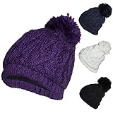 Polar Extreme Women’s Insulated Thermal Slouchy Beanie Hats With Pom Pom Cable Knit