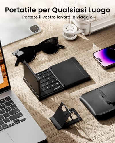 ProtoArc XK01 TP Folding Bluetooth Keyboard, Large Italian Layout Wireless Keyboard with Touchpad, Portable Travel iPad Keyboards for iOS, Android, Windows Tablet PC – Black
