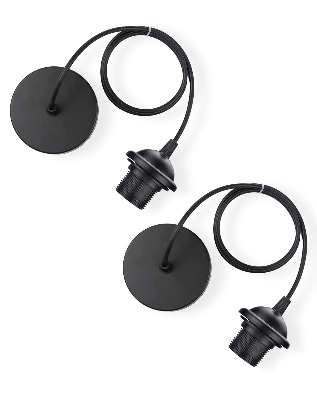 Vecys 2PCS Pendant Light Fitting,Ceiling Fitting Set with 100cm Adjustable Flexible Cable,E27 Lamp Holder for Ceiling Pendant(Black)