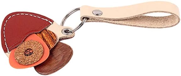 Alnicov Guitar Plectrum Pick Holder Cow Leather Case Keyring Key Ring Chain With 3Pcs Pick, Red - Image 4